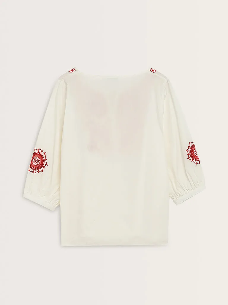 Gia White Embroidered Cotton Blouse