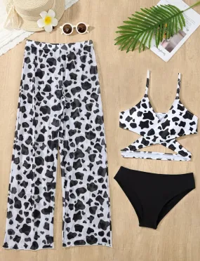 Girls Fashion Leopard Print 2pcs Bikini Set & Matching Pants