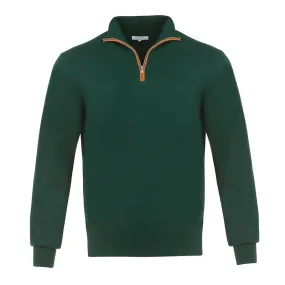 Half Zip With Leather Trim in Hunter Green