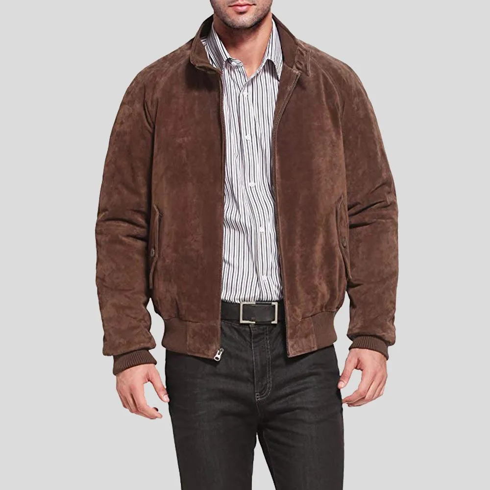 Harry Suede Brown Bomber Leather Jacket