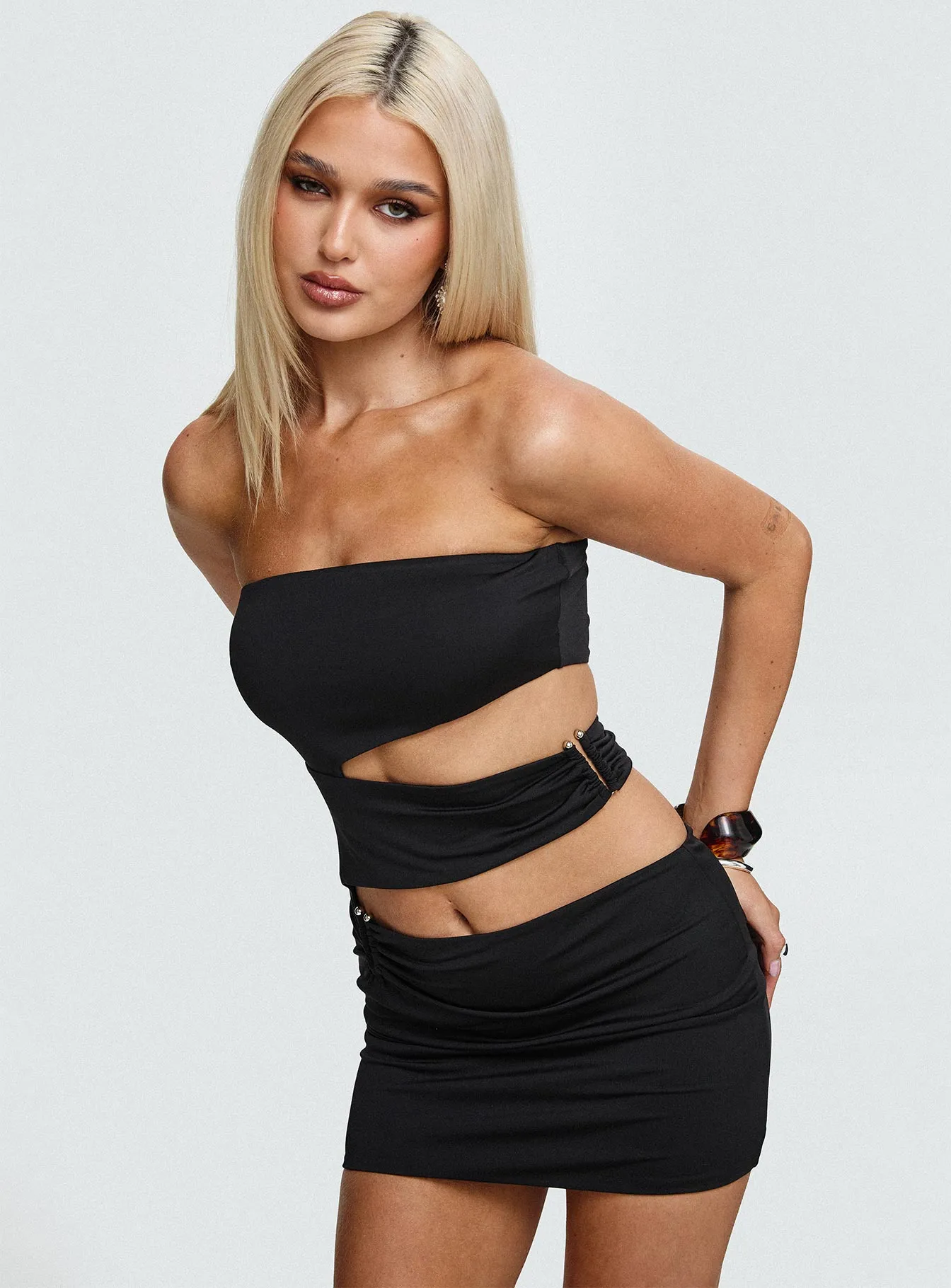 Headlights Strapless Mini Dress Black