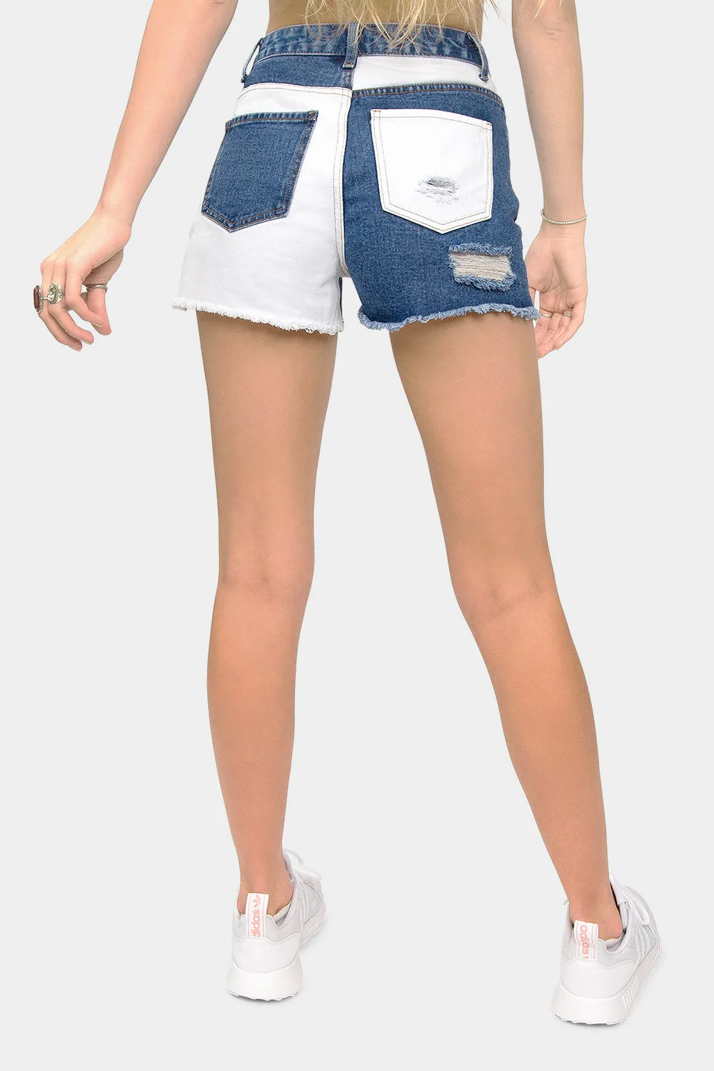 High Waist Color Block Denim Shorts