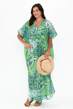 Isla Green Wave Cotton Kaftan