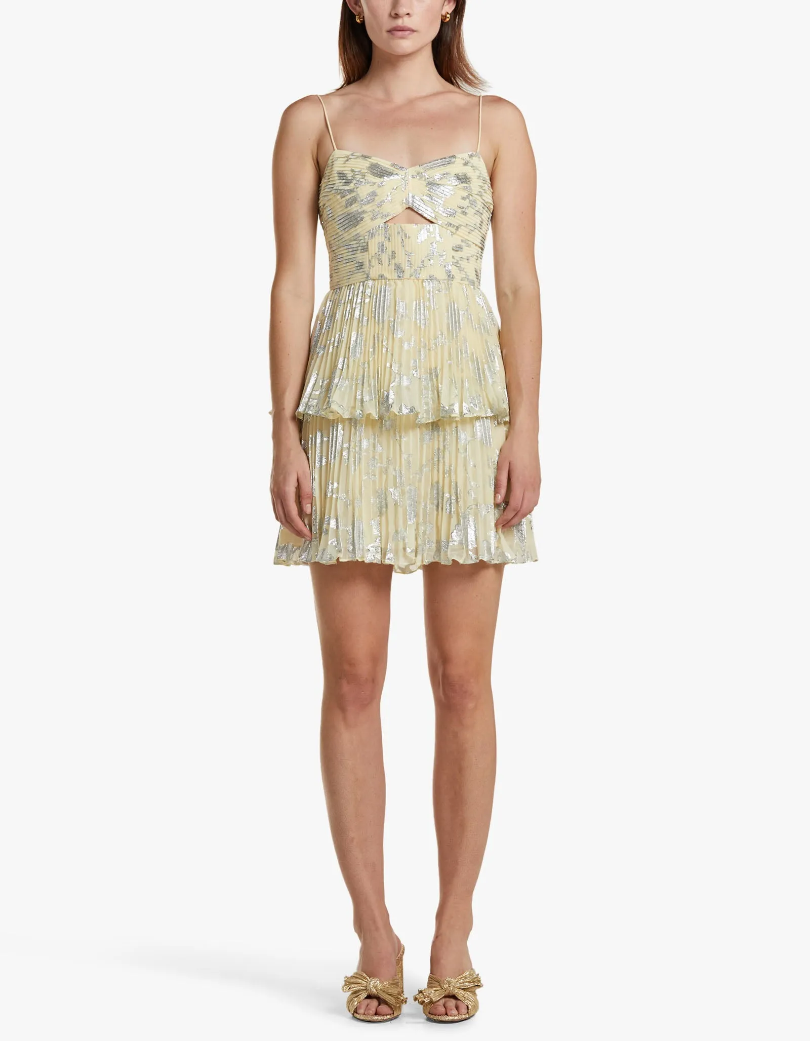 Jacquard Mini Dress - Metallic Yellow