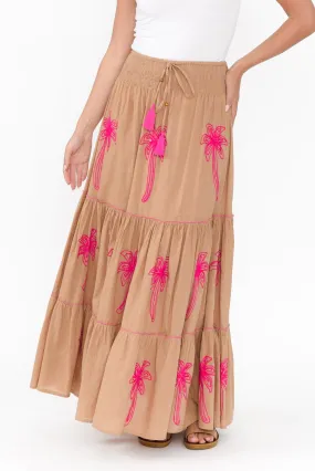 Kostas Brown Embroidered Cotton Skirt