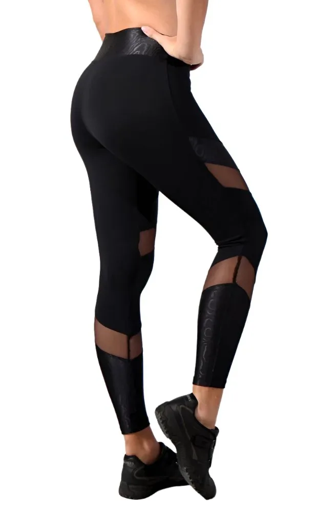 Last Chance! Equilibrium Activewear Legging L7015 Ava Black with Black Mesh