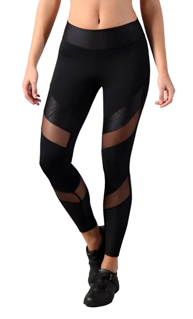 Last Chance! Equilibrium Activewear Legging L7015 Ava Black with Black Mesh