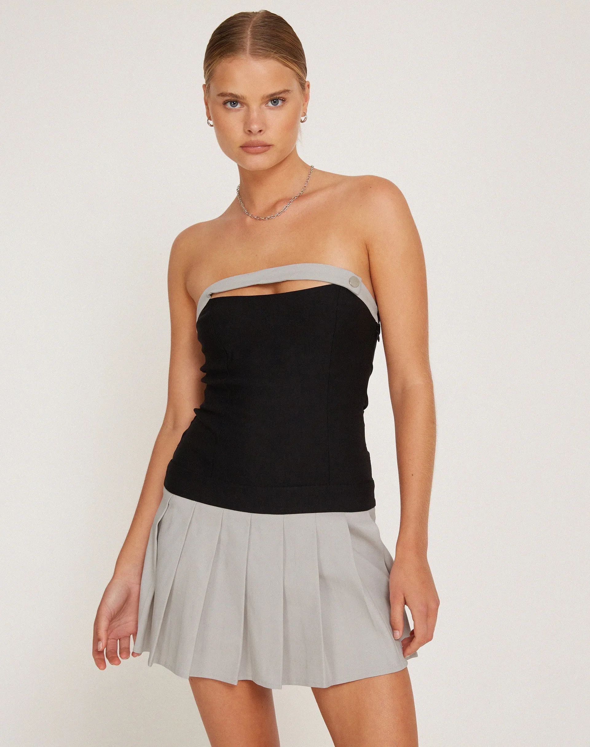 Lisma Bandeau Cut-out Mini Dress in Tailoring Grey and Black