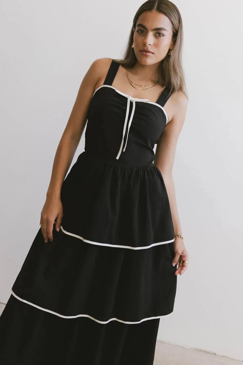 Liza Contrast Trim Dress in Black