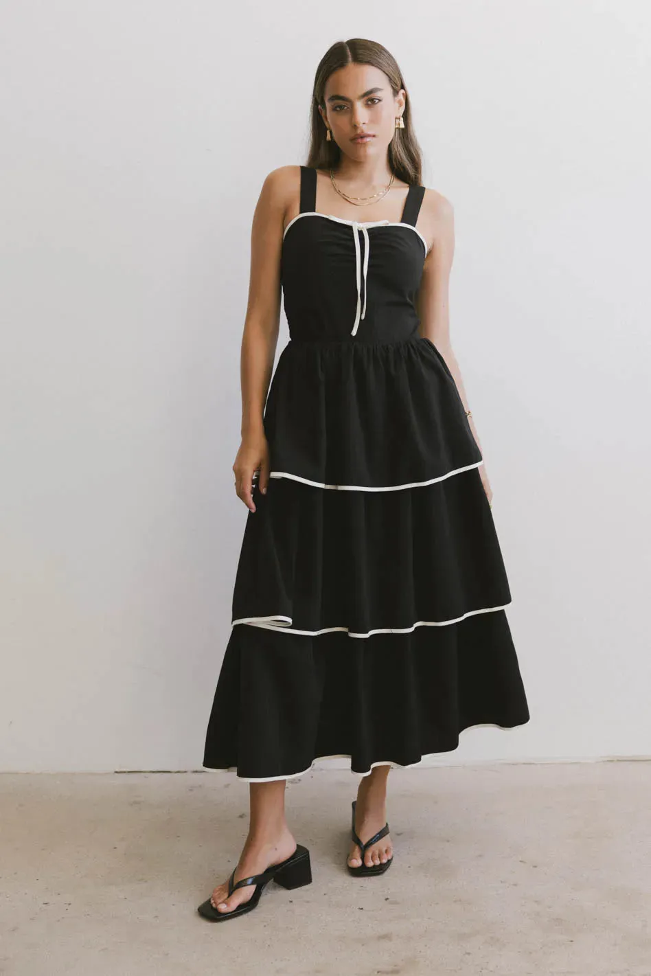 Liza Contrast Trim Dress in Black