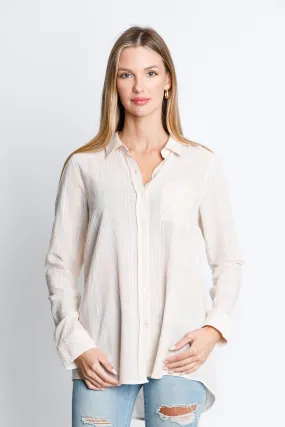 Longs Sleeve Button Down Striped Top In Cream* (15829)