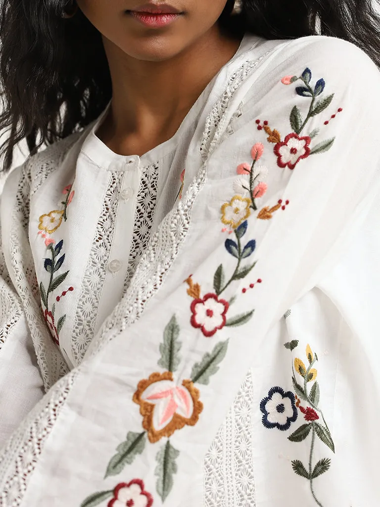 LOV White Floral Embroidered Cotton Top