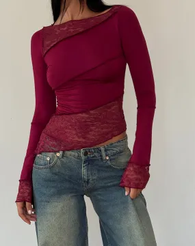 Lucca Long Sleeve Top in Burgundy