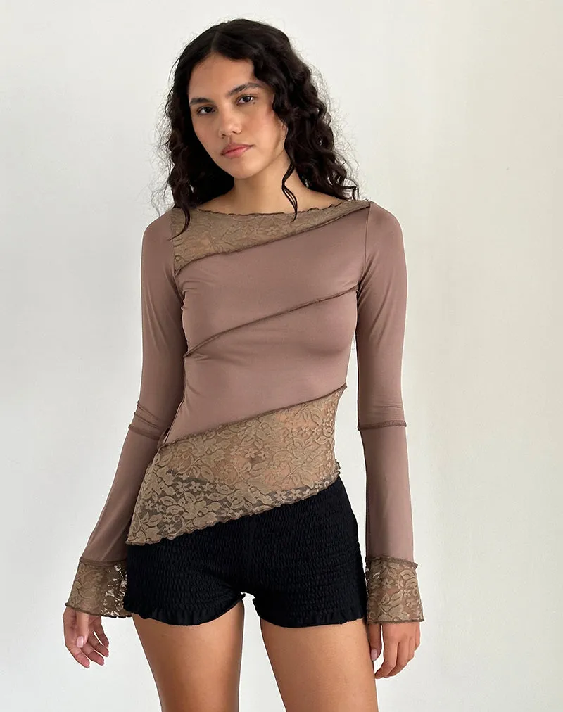 Lucca Long Sleeve Top in Slinky Lace Mocha