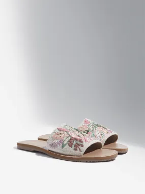 LUNA BLU Multicolour Floral Embroidered Raffia Slides