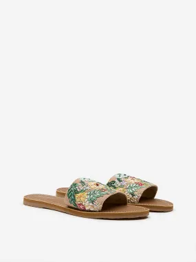 LUNA BLU Taupe Floral Embroidered Slides