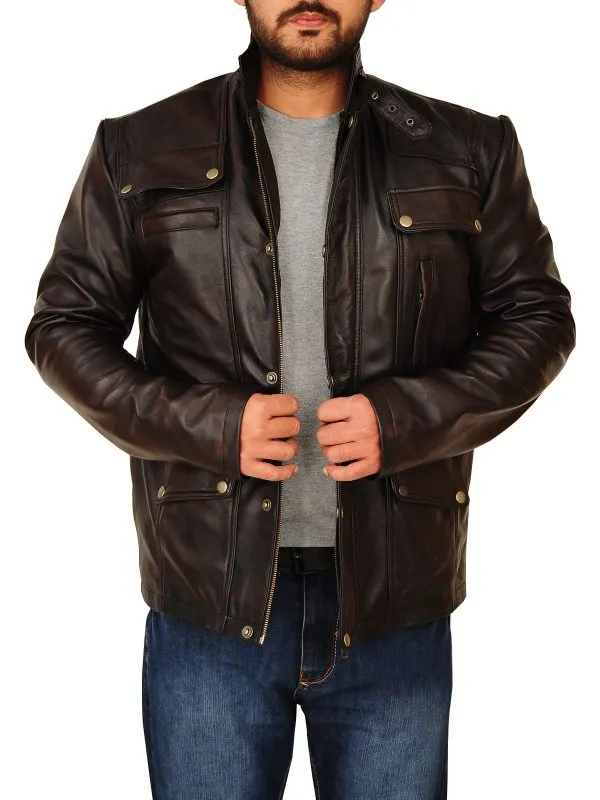 Men Dark Brown Leather Jacket