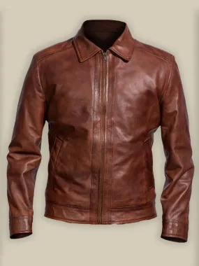 Men Reddish Brown Leather Jacket