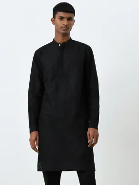 Mens Ethnicwear Black Embroidered Cotton Kurta