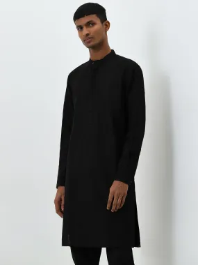 Mens Ethnicwear Black Embroidered Cotton Kurta