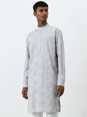 Mens Ethnicwear Grey Embroidered Cotton Kurta