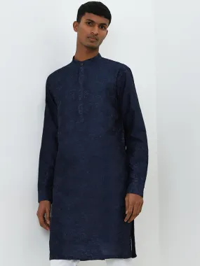 Mens Ethnicwear Navy Embroidered Cotton Kurta