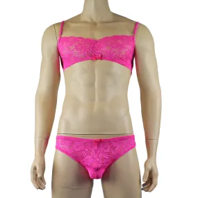 Mens Kristy Lace & Mesh Bra Top and Bikini Brief Hot Pink