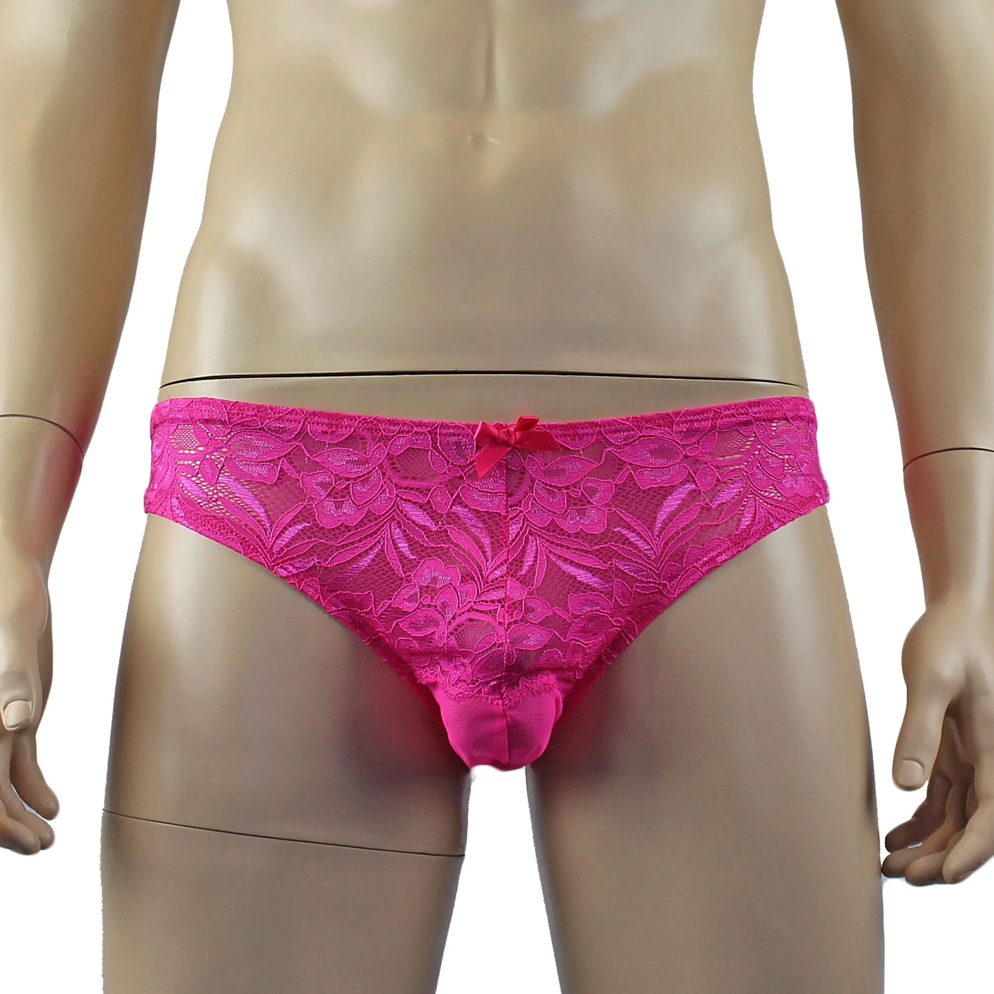 Mens Kristy Lace & Mesh Bra Top and Bikini Brief Hot Pink