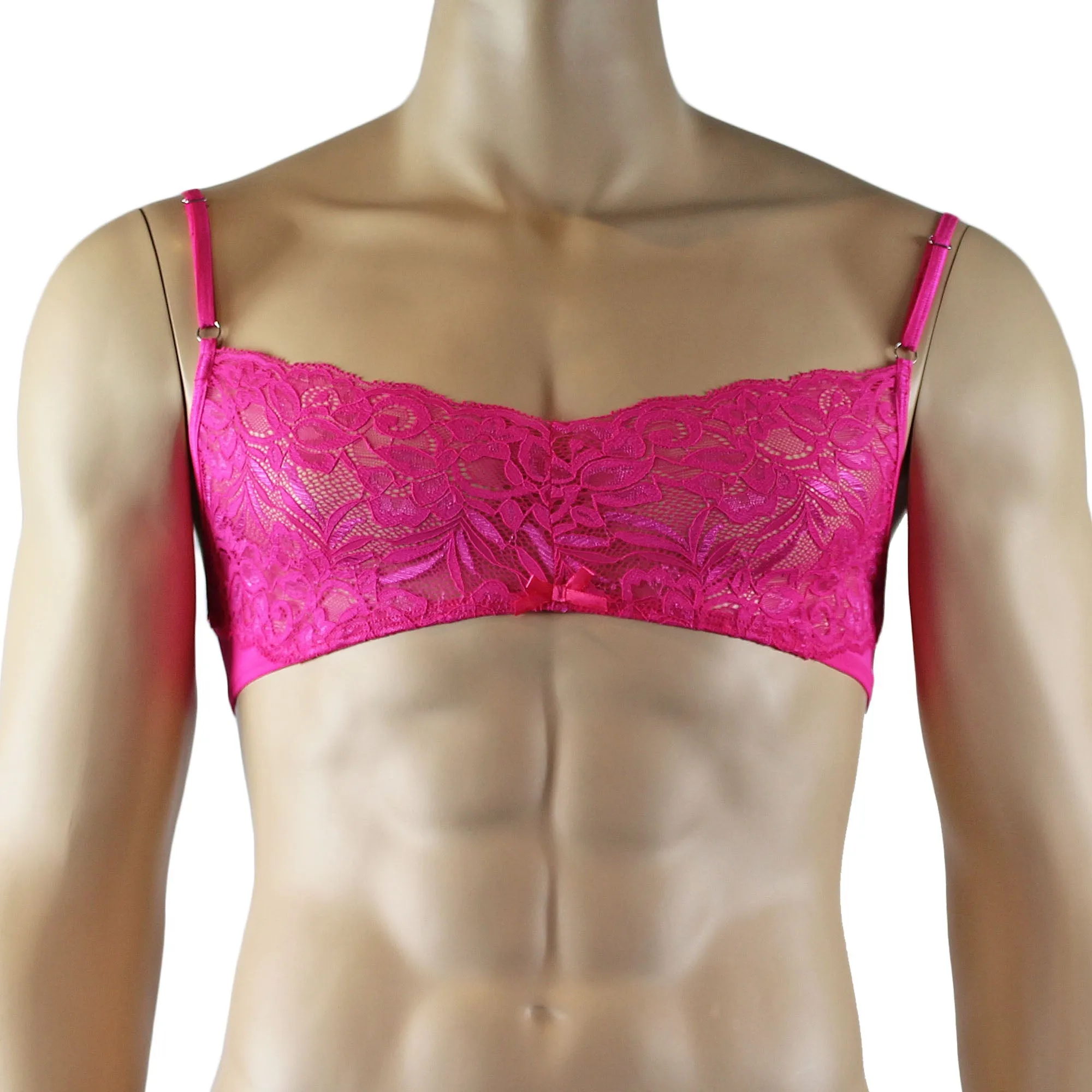 Mens Kristy Lace & Mesh Bra Top and Bikini Brief Hot Pink