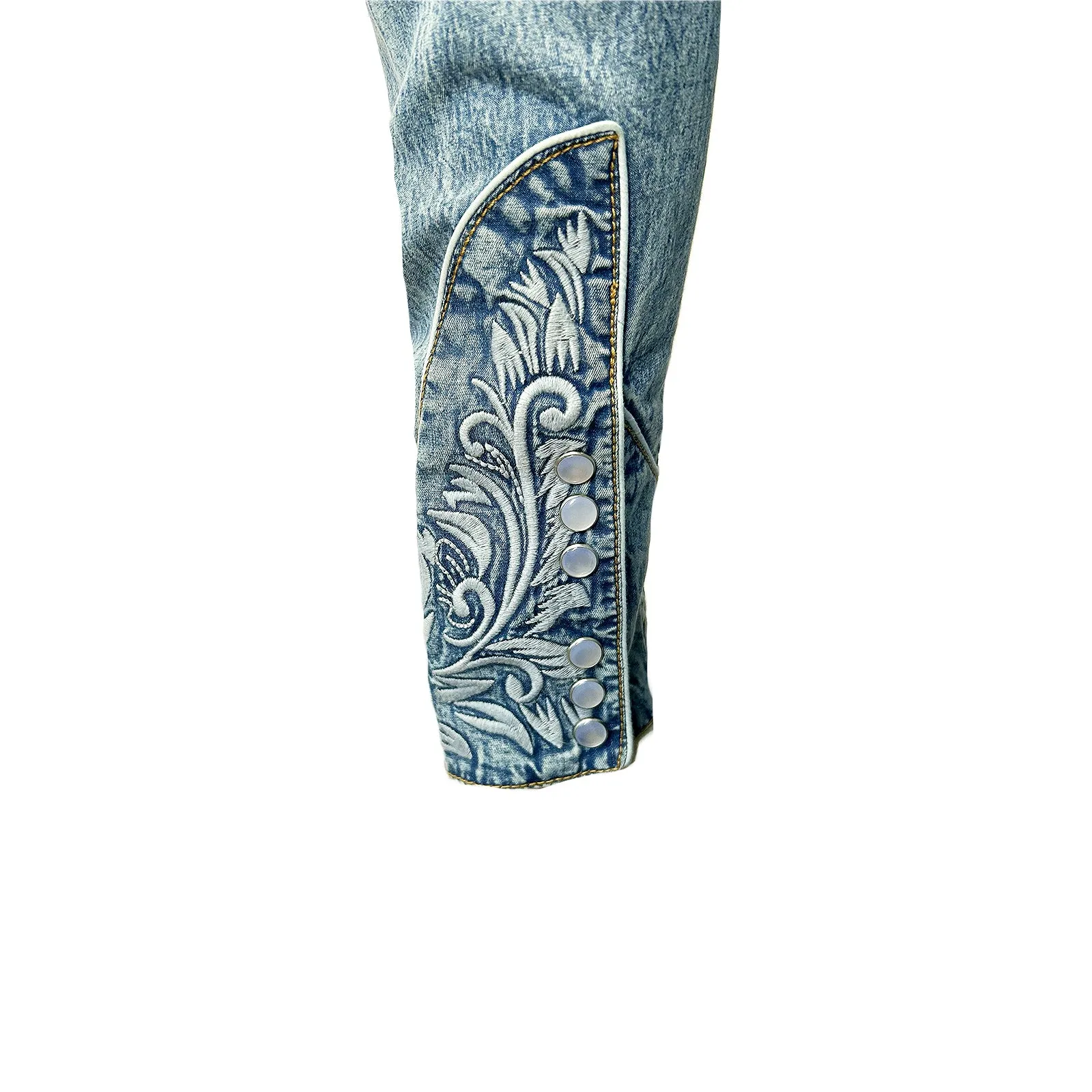 Men's Vintage Tooling Embroidered Denim & Blue Western Shirt