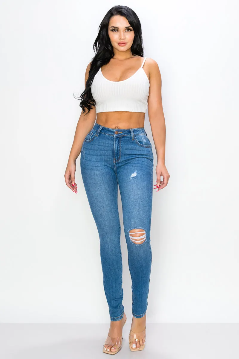 Michelle - Super High Rise Minimal Destroy Premium Skinny