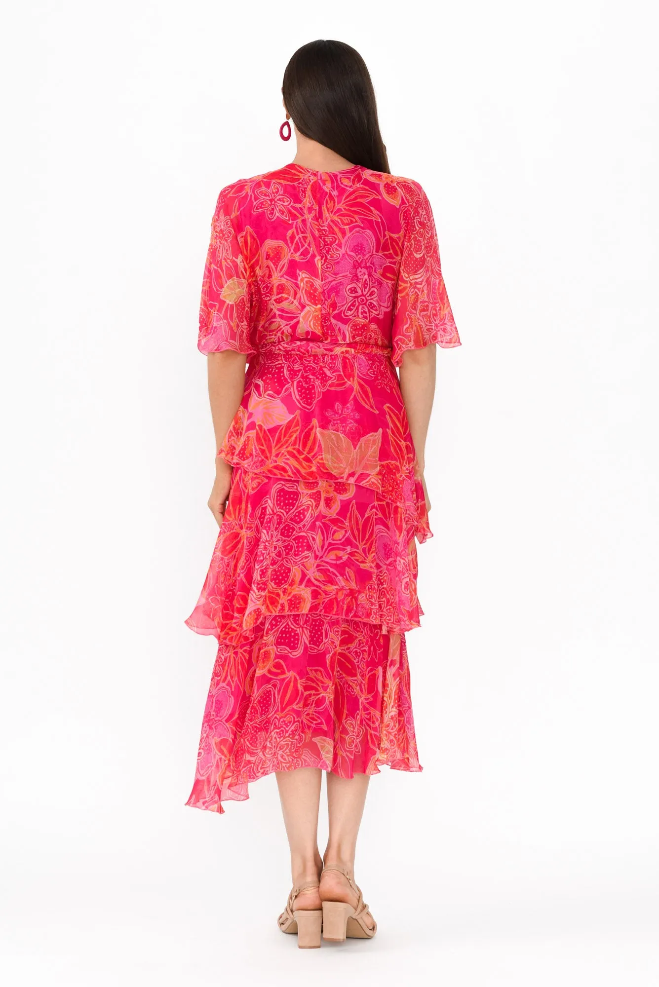 Natalie Hot Pink Floral Silk Layer Dress