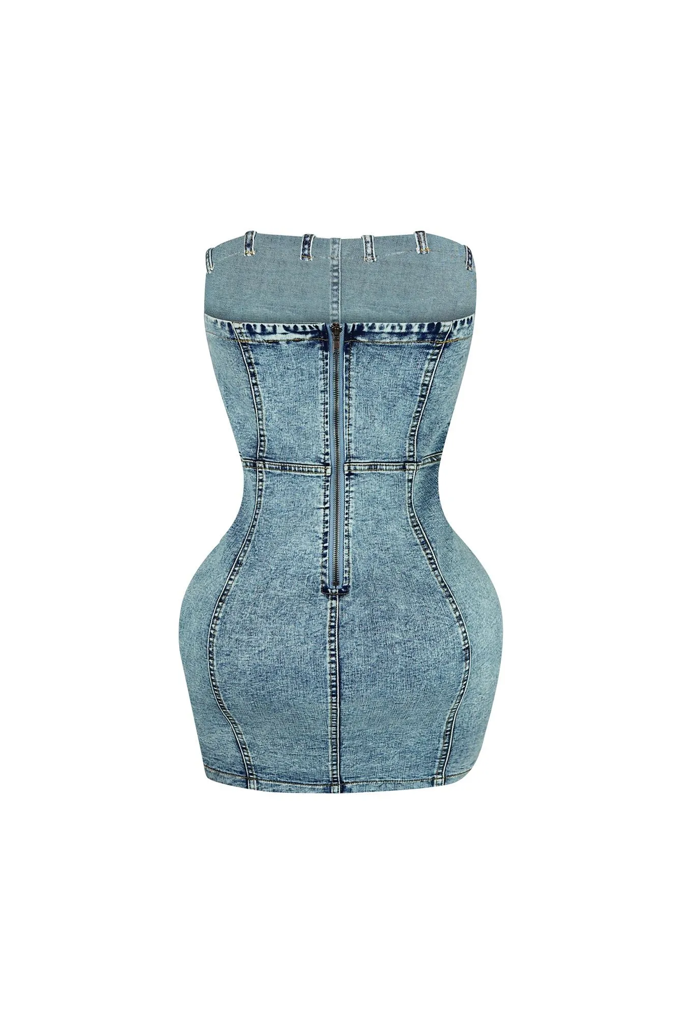 No Invite Strapless Denim 3D Dress