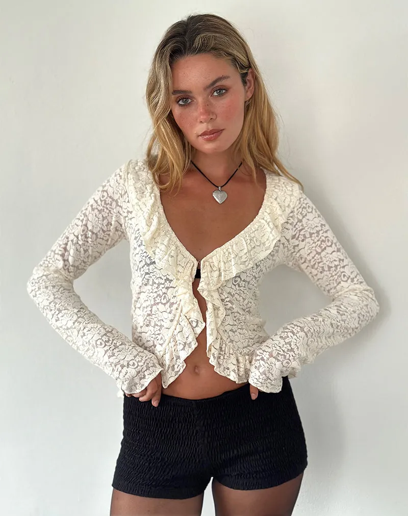 Noemi Cardigan in Rose Lace Ivory