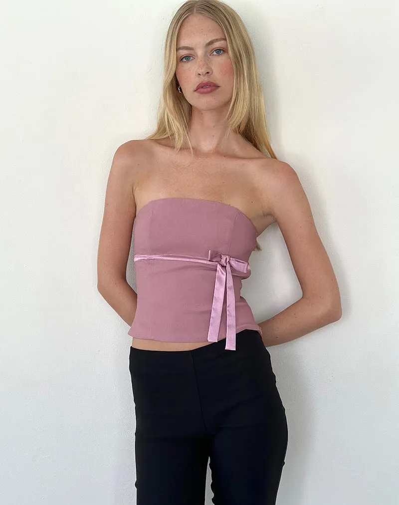 Novita Bow Detail Bandeau Top in Tailoring Dusky Pink