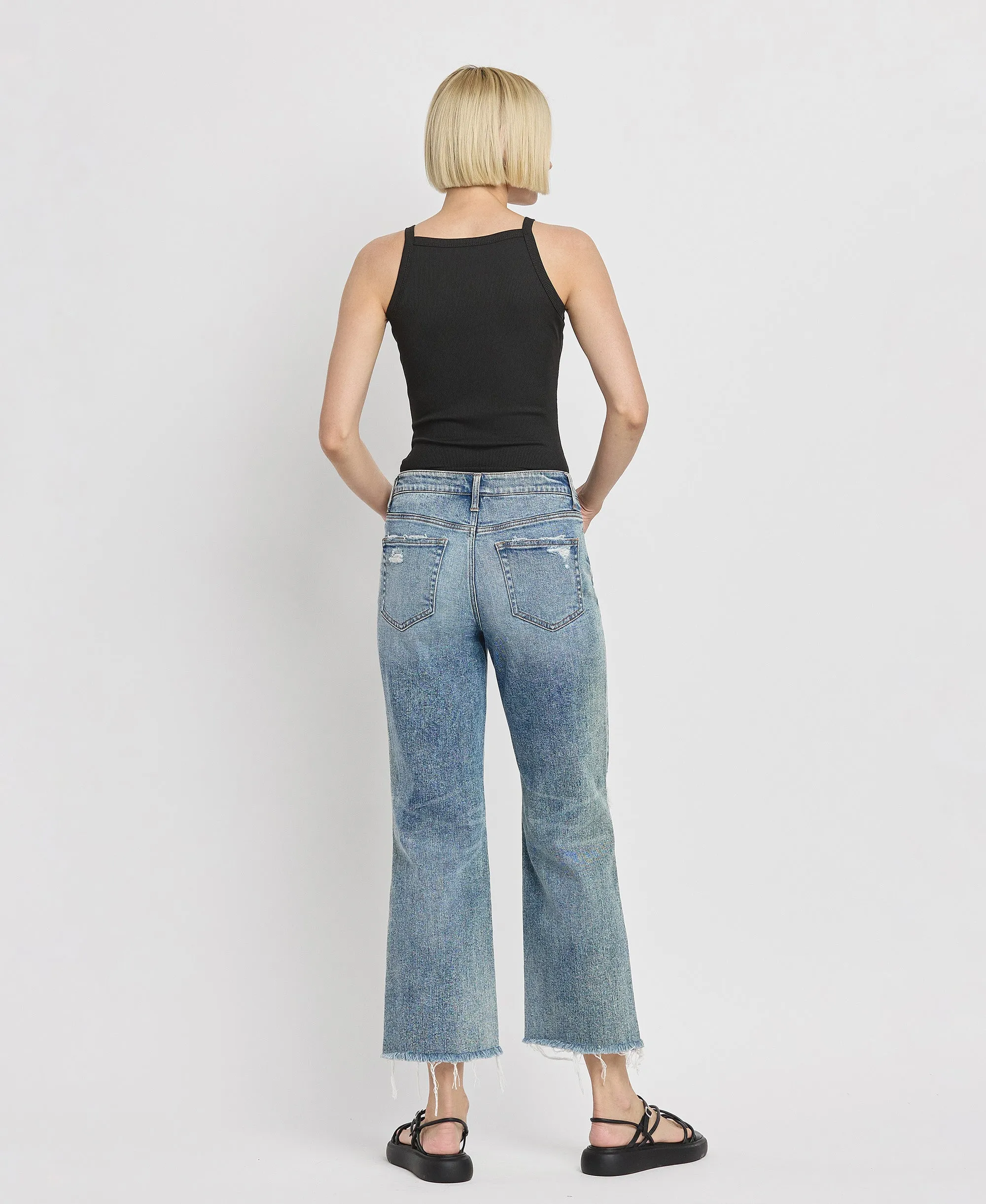 Punctual - High Rise Distressed Slim Wide Jeans