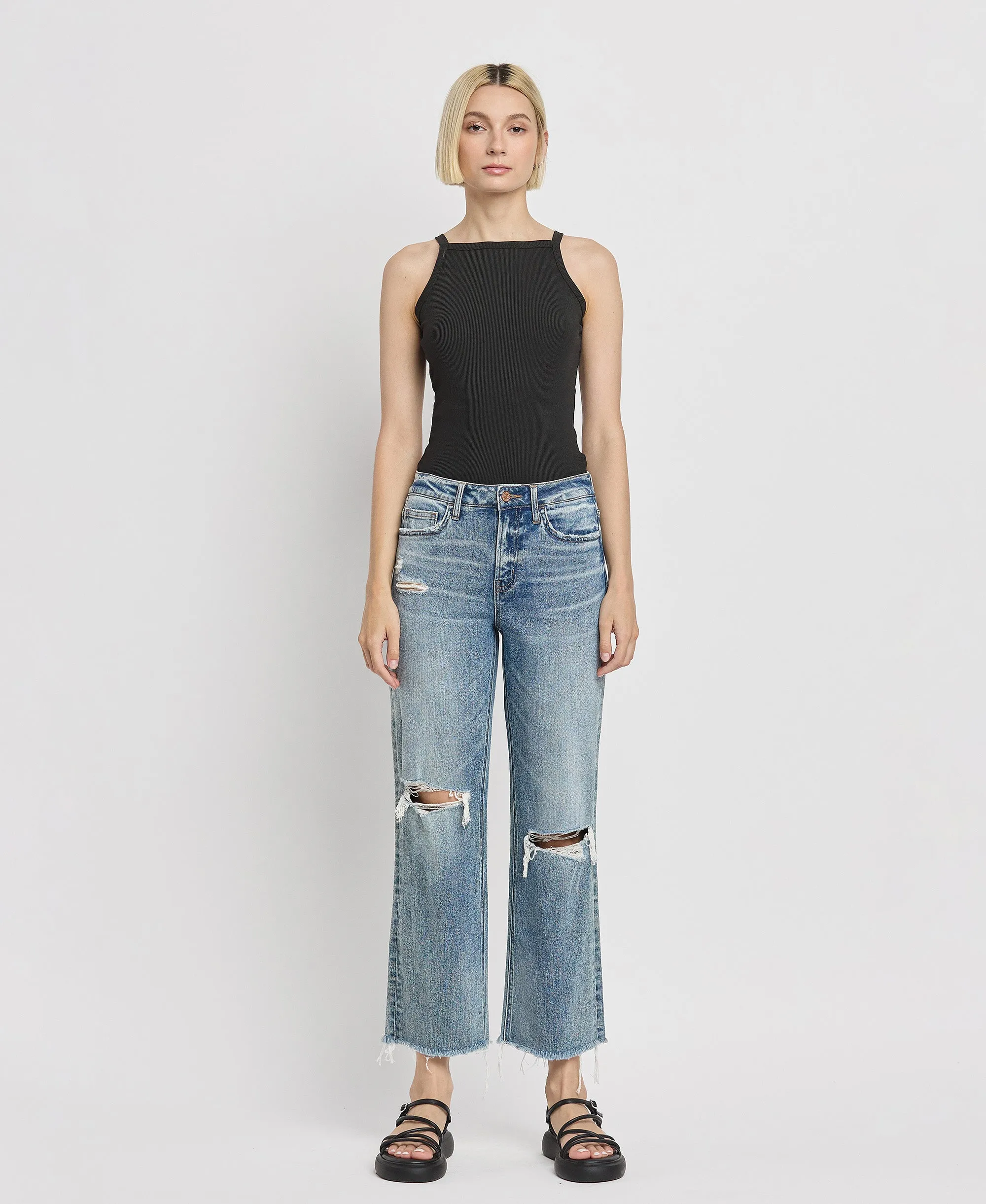 Punctual - High Rise Distressed Slim Wide Jeans