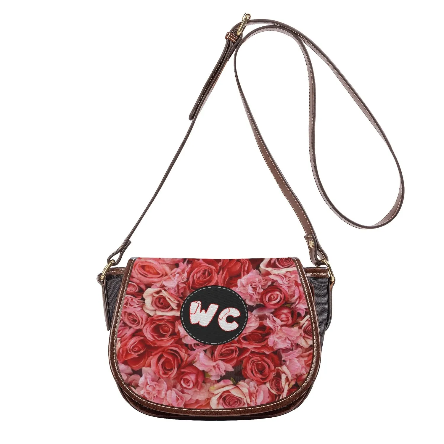 RED Rose Leather Flap Saddle Bag