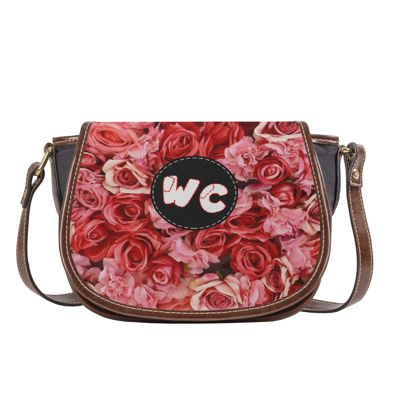 RED Rose Leather Flap Saddle Bag