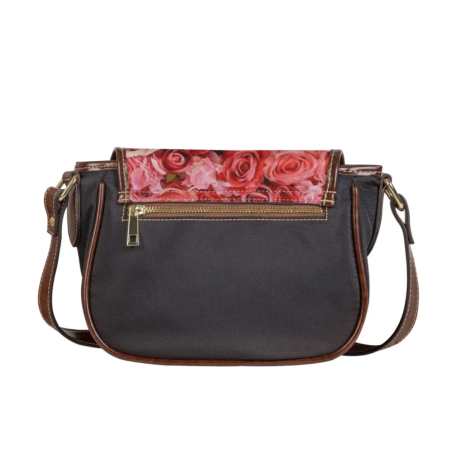 RED Rose Leather Flap Saddle Bag