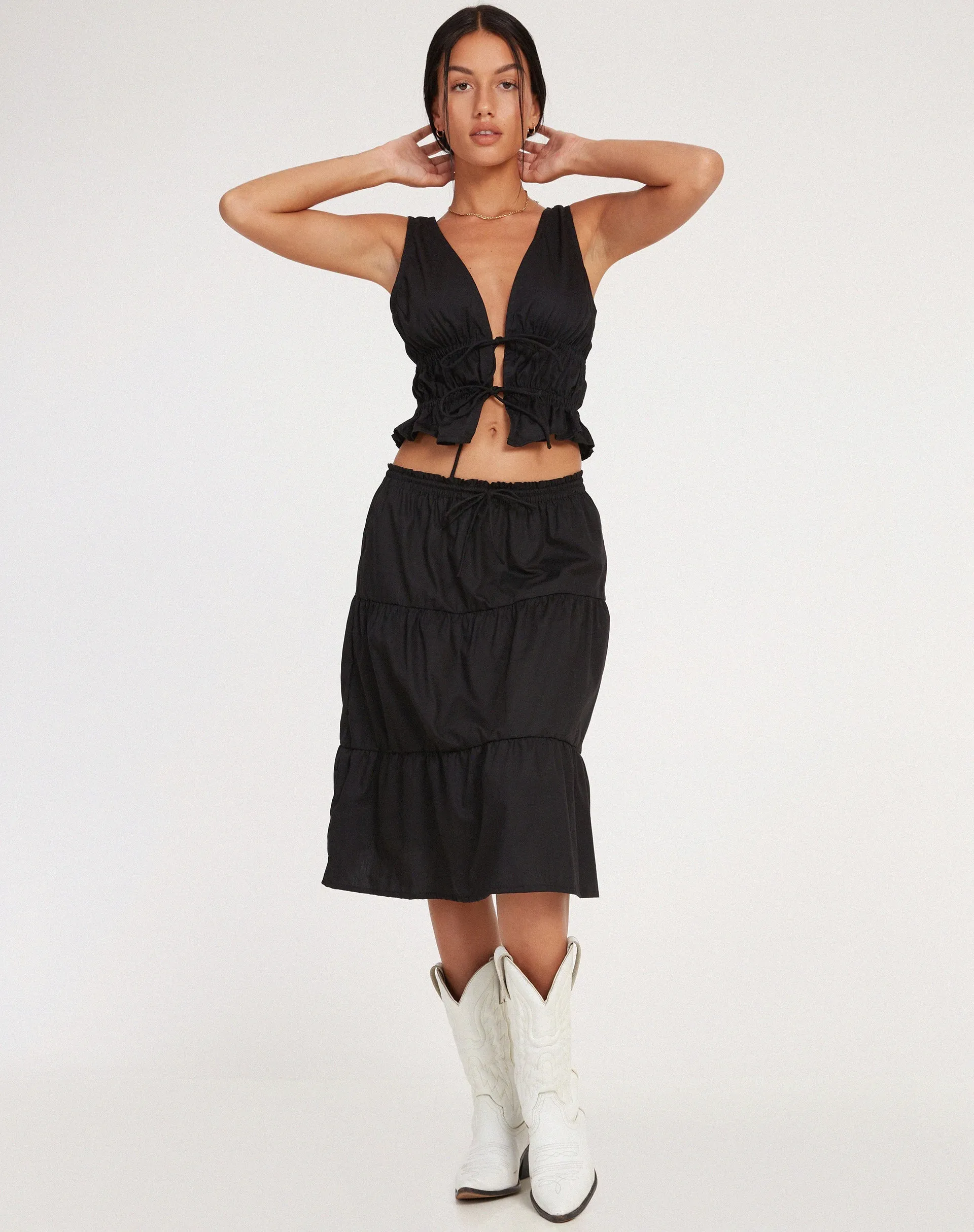 Reef Midi Skirt in Poplin Black