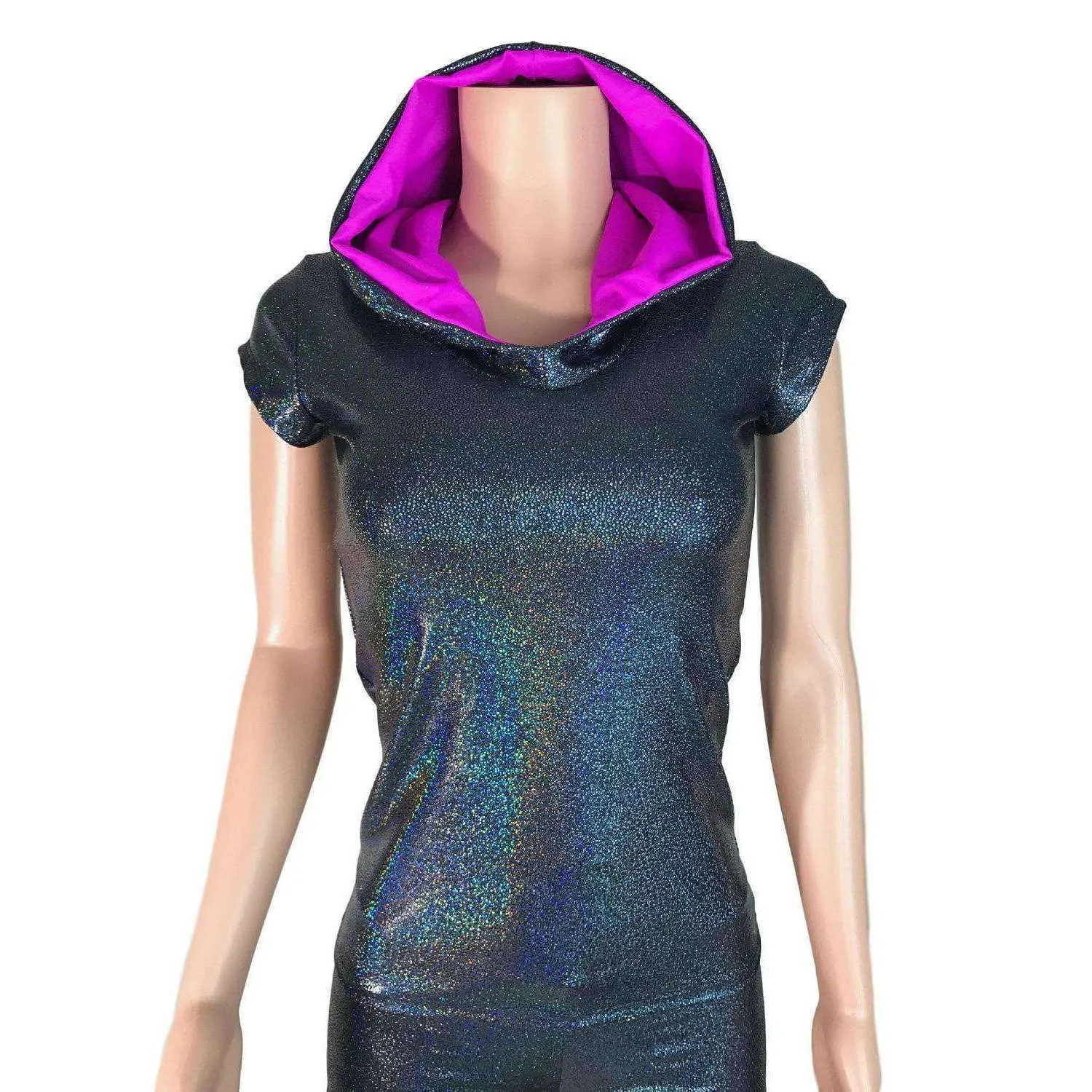 SALE - MEDIUMFull Length Cap Sleeve Hoodie Top