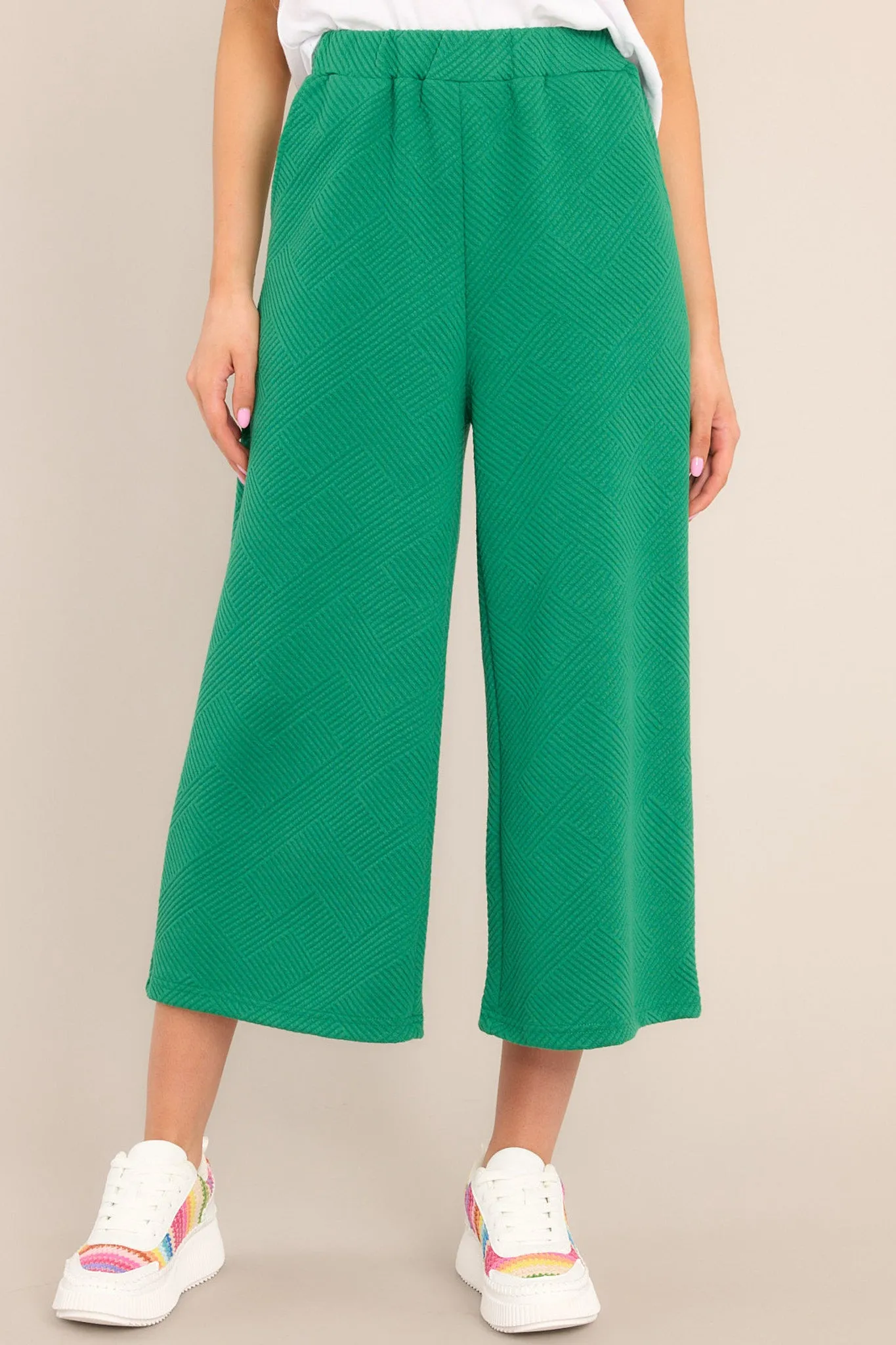 Tell Me Kelly Green Cropped Textured Pants