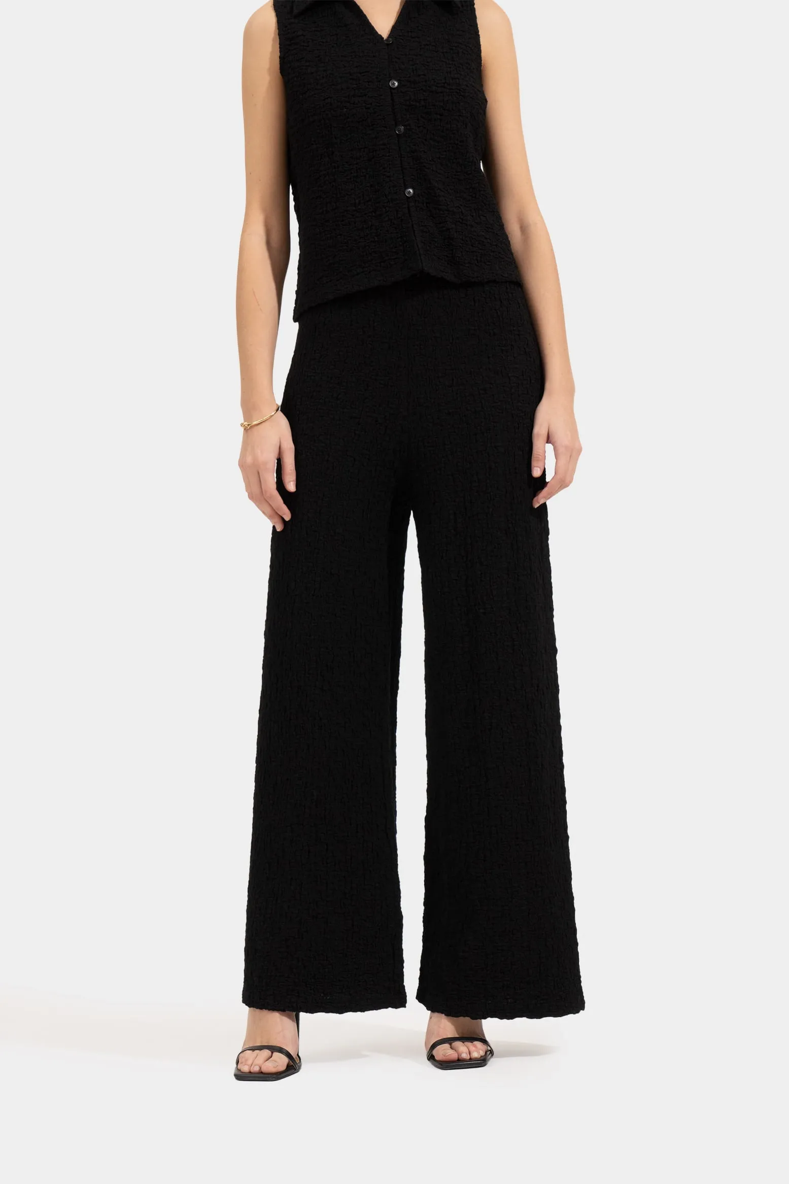 Textured Wide Leg Trousers