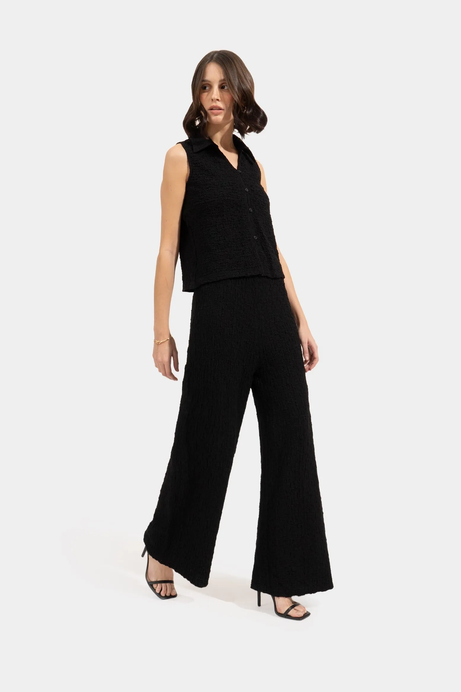 Textured Wide Leg Trousers