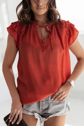 Tiered Ruffled Drawstring V Neck Top