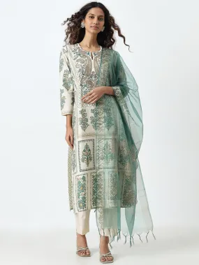 Vark Green Embellished Straight Kurta, Pants and Dupatta Set