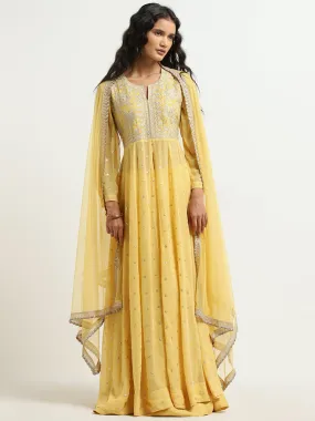 Vark Yellow Embellished Kurta, Skirt and Dupatta Set