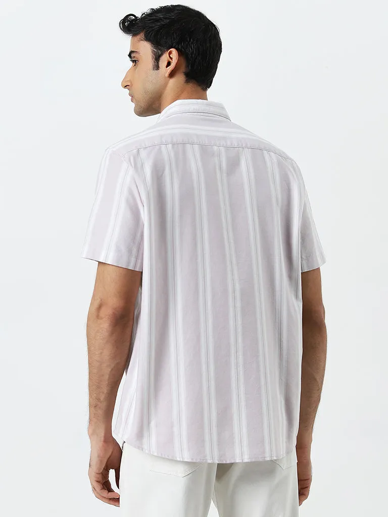 WES Casuals Light Mauve Striped Relaxed-Fit Cotton Shirt