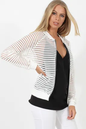 White Semi Sheer Bomber Jacket - Chante